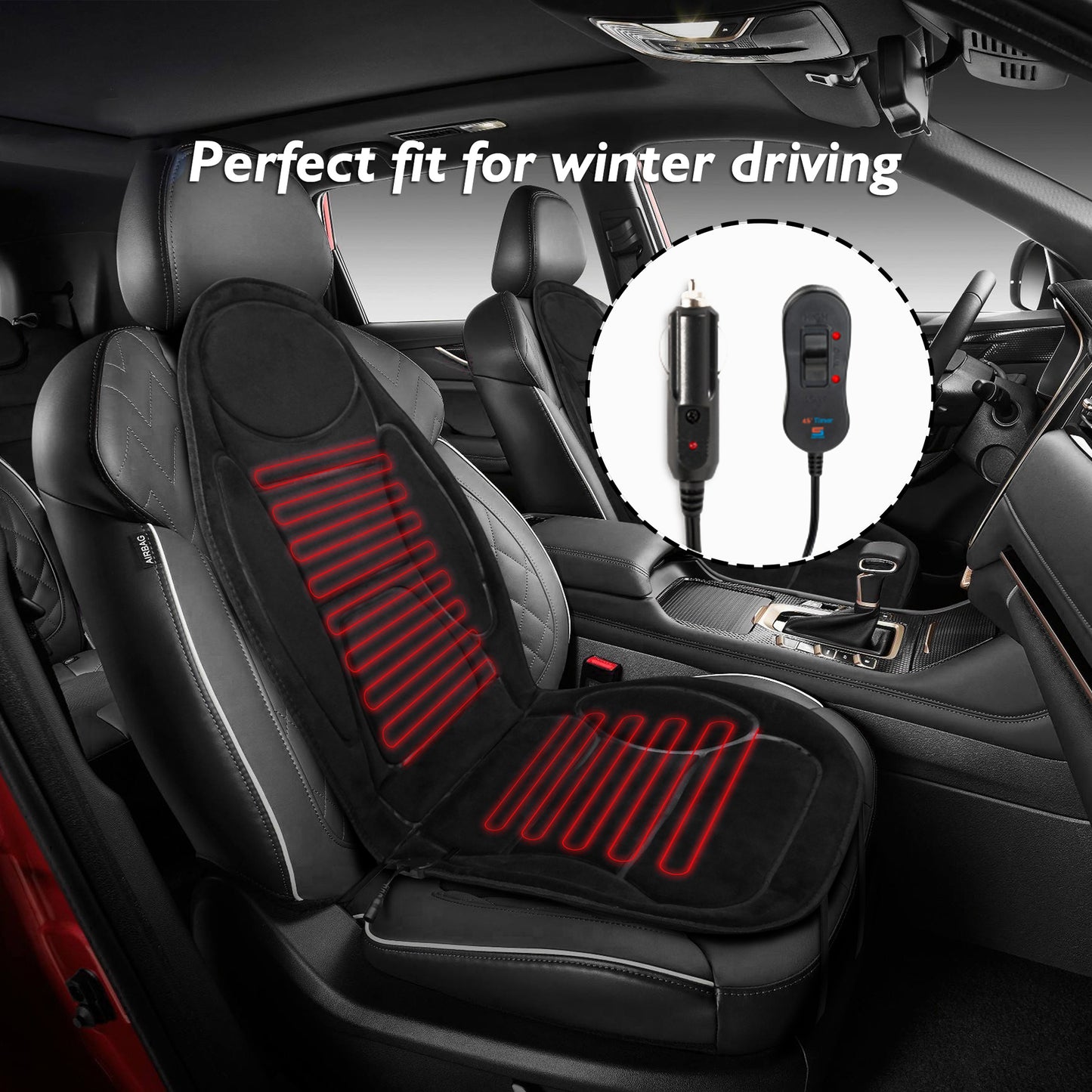 Heated Seat Cushion 02 l Comfortable Heated Seat Cover, Winter Seat Warmer for Seat with Auto Shut Off Timer, Universial Fit, Fast heating, Quickly warm-up